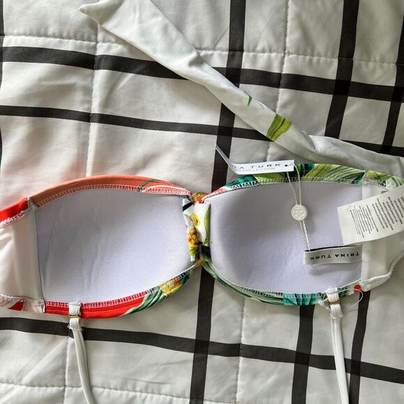 NWT Trin Turk Swim sz 0 2 BUCKLE Bandeau Tropical Halter Tie boho vacation TOP - Picture 8 of 8